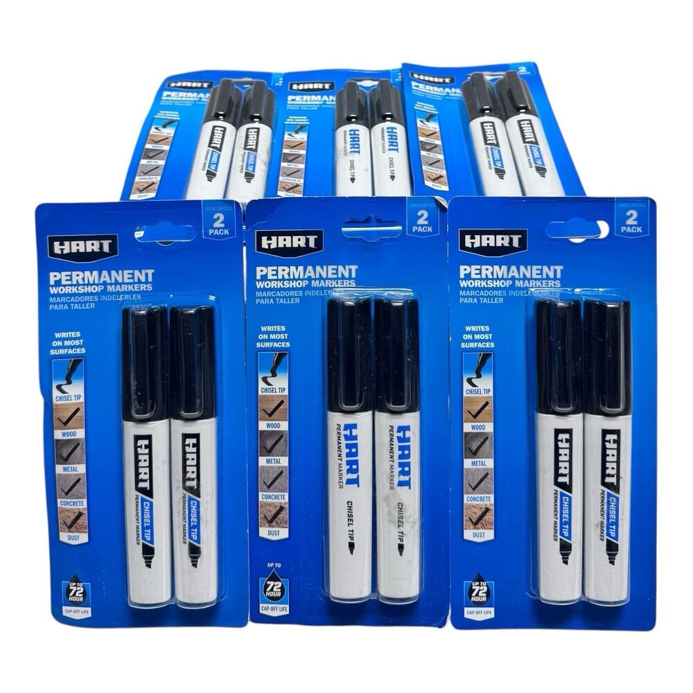 HART Permanent Workshop Marker Bulk Lot – 12 Markers, Chisel Tip, 72 hr Cap-Off